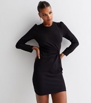 New Look Black Twist Front Long Sleeve Mini Dress